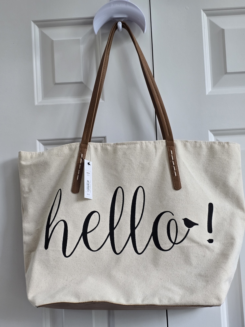 Sonoma Cream Canvas Tote with Black Script and Brown Handles